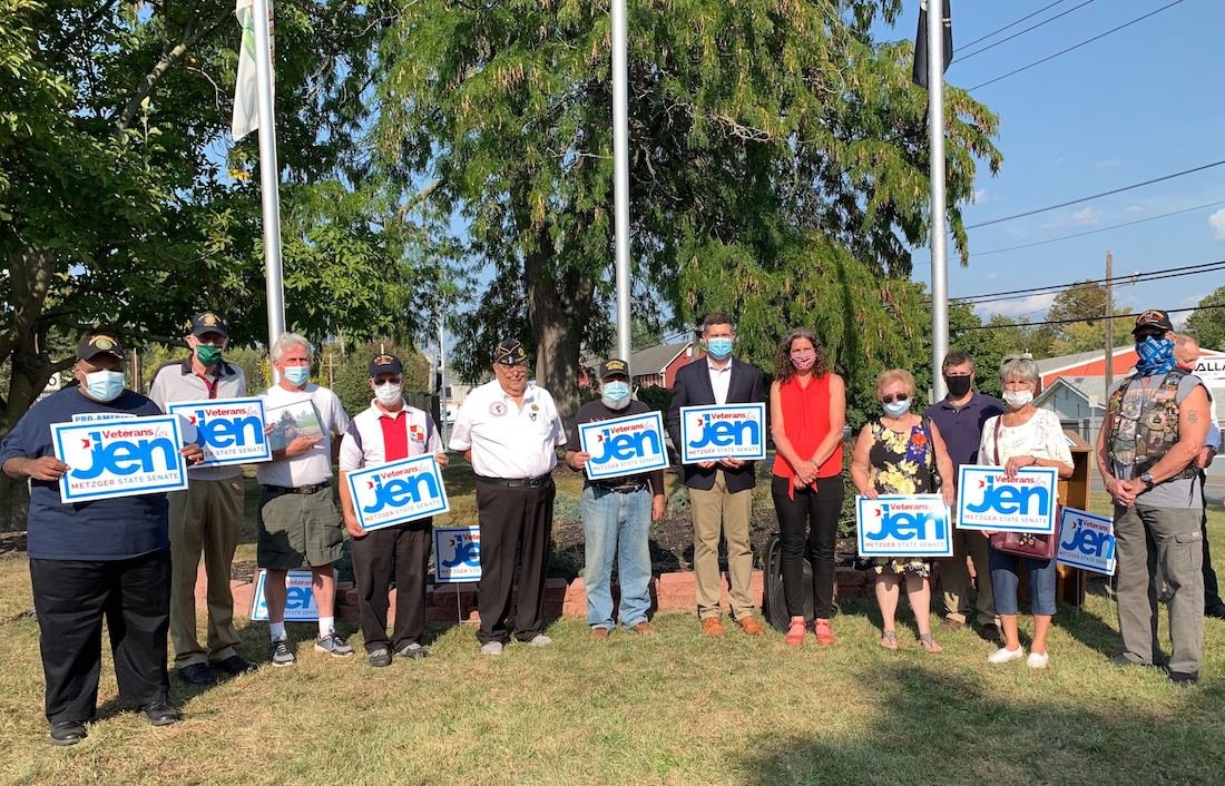 Veterans from Sullivan, Ulster, and Orange Counties gather in support of Jen Metzger’s re-election campaign at the Town of Wallkill Veterans Memorial Park last Friday.
